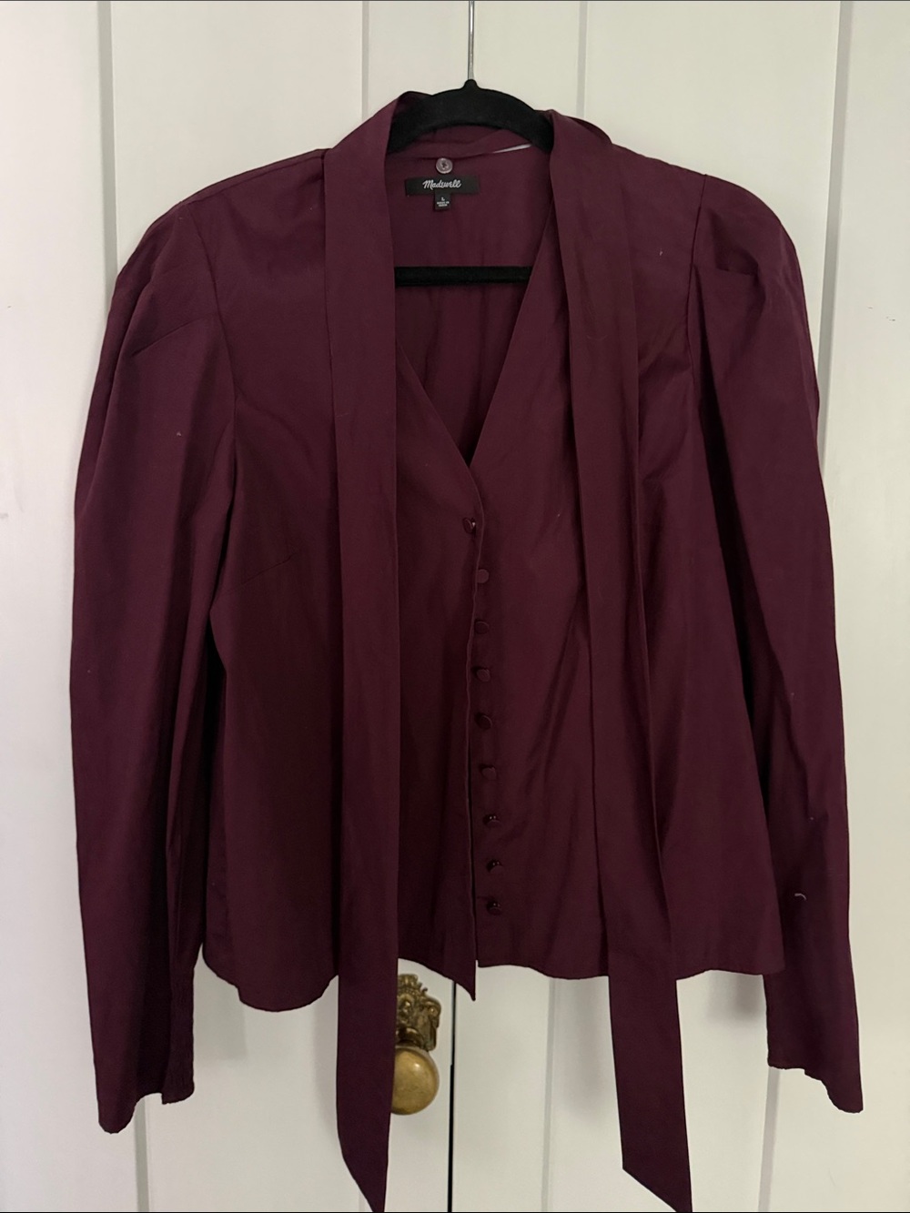 Madewell women’s large  Maroon Button-Up Blouse with Neck Tie